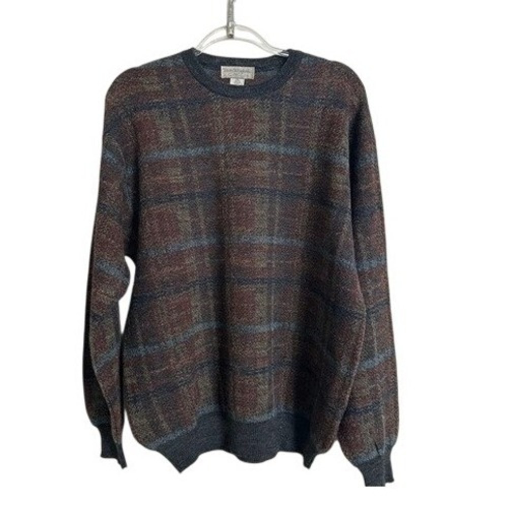 Vintage Tricots St Raphael Pure New Wool Plaid Knit Sweater L Uruguay